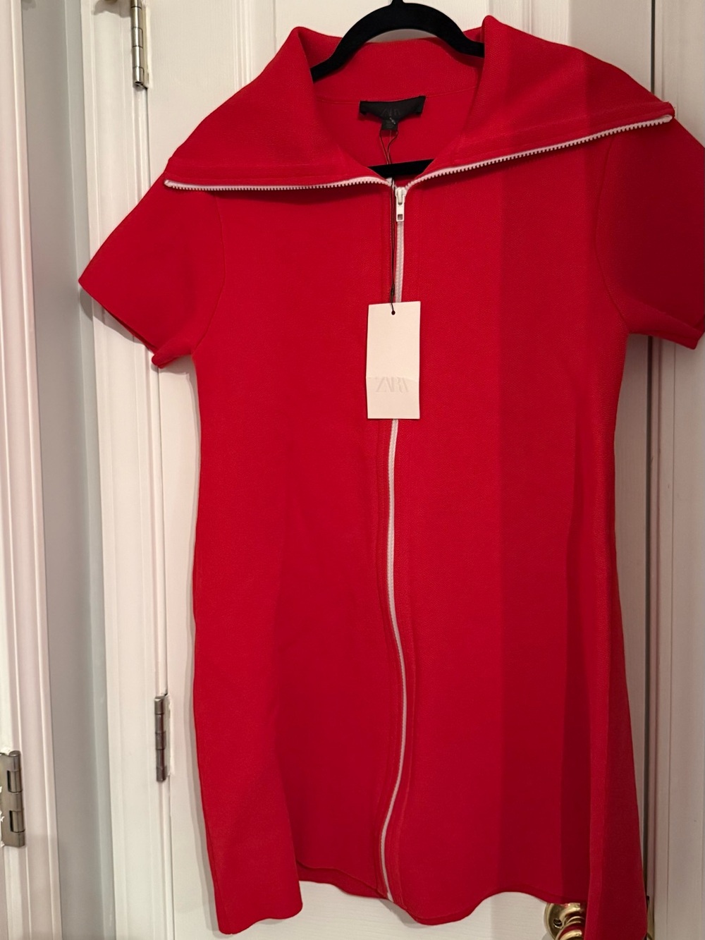 ZARA Pink Zip Front Mini Dress Large NWT Short Sleeve Collared Bodycon Chic
